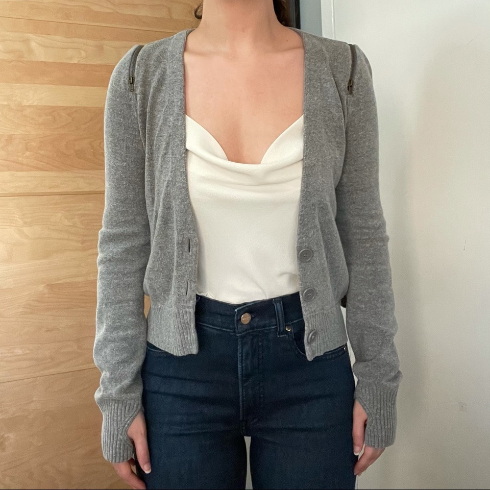 Material Girl Gray zipper detail cut out cardigan